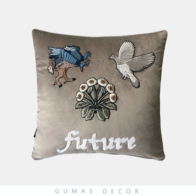 GUMAS Home Furnishing heavy industry customized Flower series Embroidery Pillows high-grade Light grey Pillowin the Home Fabric , Pillow/Pillow category - from Buy2taobao.com to provide professional Taobao agent buy service