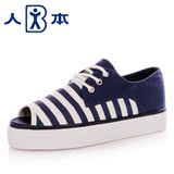 The new spring and summer people genuine striped fish head shoes, canvas shoes Korean version of the influx of <span class=H> fashion </span> <span class=H> cool breathable shoes </span>