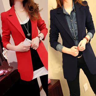  春装新款小西装 一粒扣耸肩修身中长款女士长袖西装  2色 209