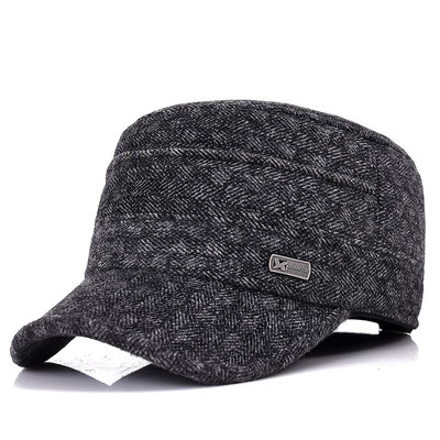 冬季中老年帽子男士冬天老人保暖护耳老头棉帽毛呢爸爸平顶鸭舌帽