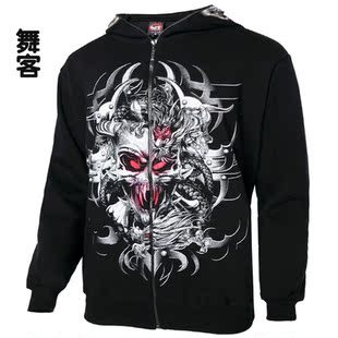  金属天堂 夜光骷髅头面具帽嘻哈卫衣摇滚宽松外套潮男士加绒卫衣