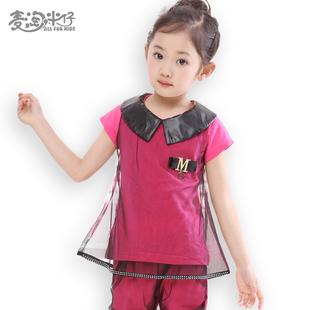  正品童装 韩版女童夏装新款儿童短袖套装 中大童夏季休闲套装
