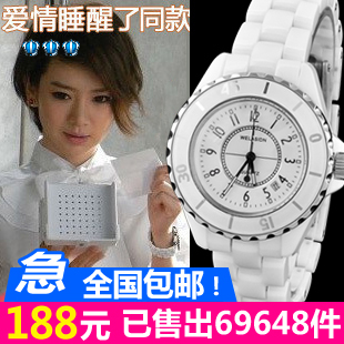  陶瓷手表白色 女表正品 复古表 韩国时尚韩版 水钻表 果冻表潮流
