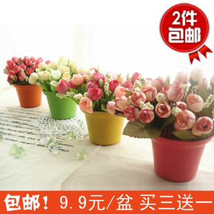  新品迷你仿真花套装 办公室电脑台花艺 假花家居装饰花隔板花特价