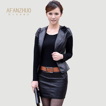 Avatar Zhuo 2013 spring and summer Korean Slim PU leather jacket two-piece long-sleeved dress child skirt package hip