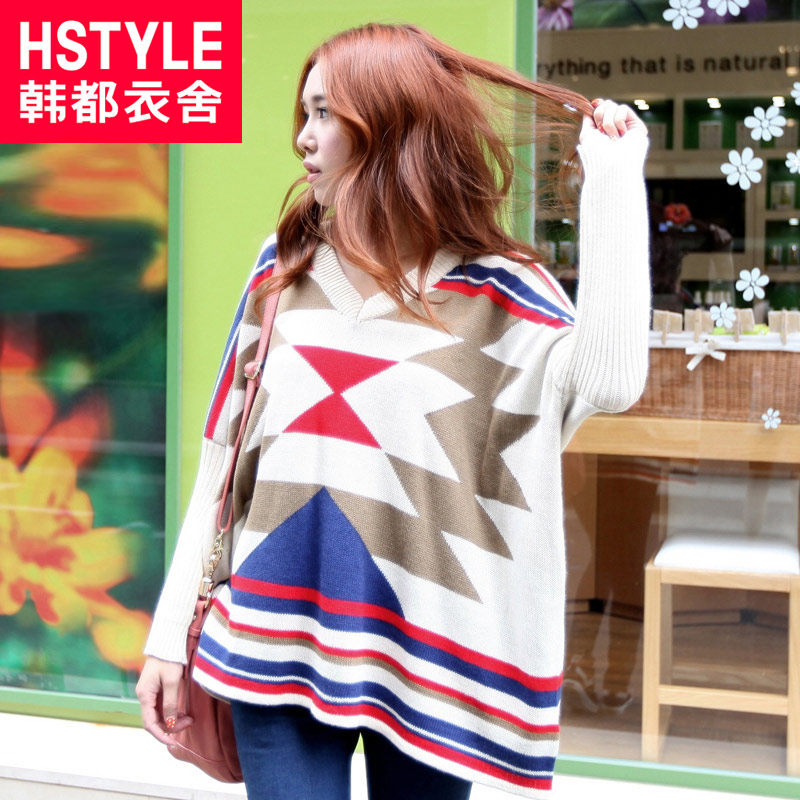 Korean clothing care Korea 2013 spring new ladies ' long sleeve sweater v neck bat-EV2022 dimple