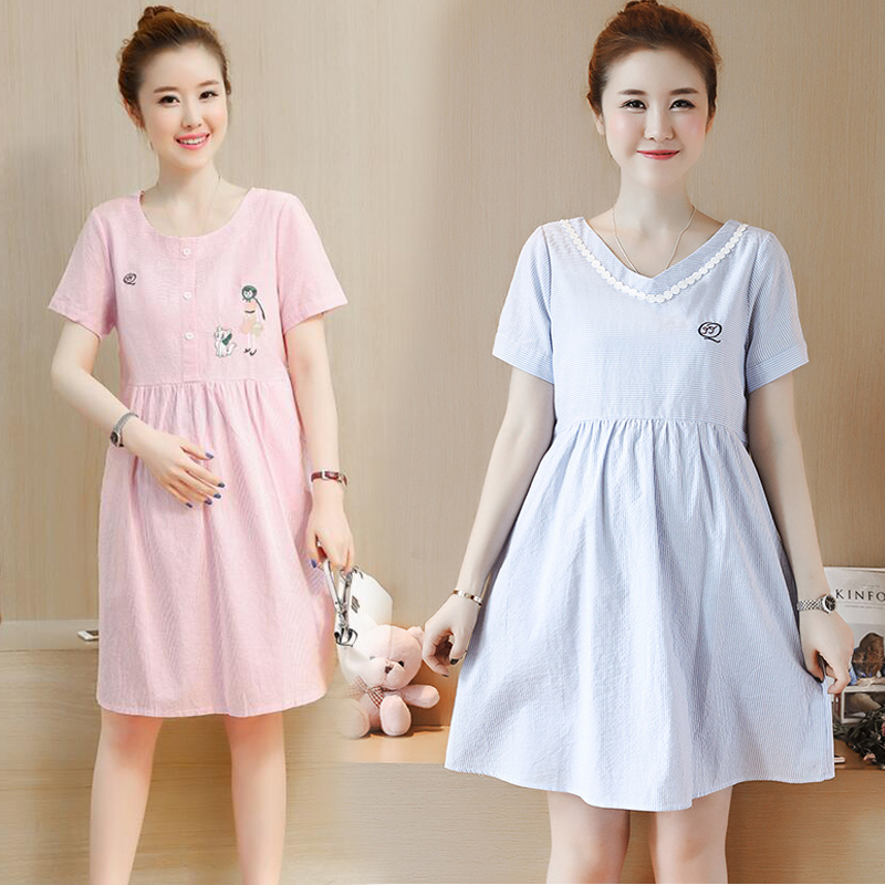 pure cotton pregnant woman Dress summer Mid length version Korean Edition Easy skirt 2019 new pattern fashion Chao Ma Summer wear jacketin the Maternity/Maternal supplies/Nutrition , Maternity , Dress category - from Buy2taobao.com to provide professional Taobao agent buy service