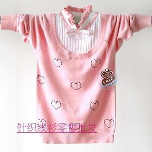  新款儿童公主毛衣春款薄款纯棉全棉针织衫女中大童公主毛衣童装