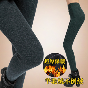  加绒加厚女裤秋冬新款一体保暖九分裤女士大码羊驼绒打底裤女包邮