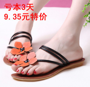  新款韩版夏季女款平跟平底鞋甜美纯色花朵凉鞋女鞋子liangxie