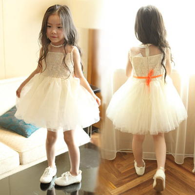 童装女童夏季连衣裙儿童夏装无袖蓬蓬裙白色公主裙子小女孩背心裙