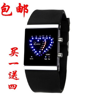  正品新款男女韩国时尚学生防水电子表LED手表心形情侣手表果冻表
