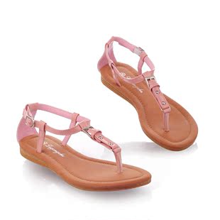  粉色平底凉鞋平跟学生鞋罗马鞋夏新品女鞋子夹趾牛筋底儿童鞋