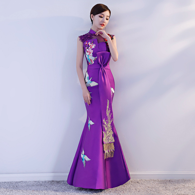 敬酒服新娘2018新款夏季修身鱼尾长款中国风结婚晚礼服女改良旗袍