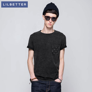  lilbetter13新款男装T恤 男士韩版修身欧美风铆钉摇滚舒适短袖T恤