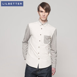  lilbetter春装新品 男士个性衬衫男装休闲撞色拼接长袖衬衣