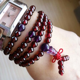  女士必备 5MMAAA级极品酒红石榴石108颗佛珠手链 美容养颜女人石