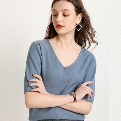【女神的新衣】圆领套头纯色短袖女宽松韩版半袖针织薄款打底衫