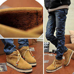  韩版男鞋子时尚潮流板鞋冬季男士棉鞋内增高磨砂皮鞋厚底英伦潮鞋