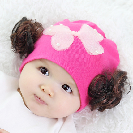 婴儿帽子0-3-6-12个月宝宝帽子春秋幼儿假发帽