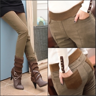 加绒保暖修身铅笔裤...