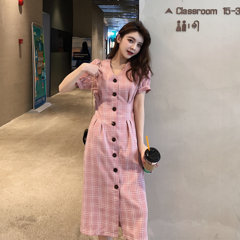 超仙女法式小众2019格子连衣裙夏中长款V领单排扣A字裙森系在类目 女装/女士精品, 连衣裙中 - 来自Buy2taobao.com提供专业的淘宝代购服务