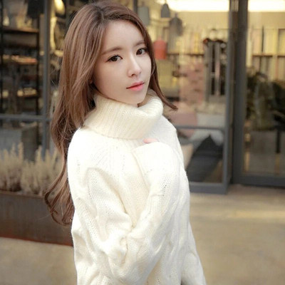 如何搭配白色高领套头毛衣女韩版秋冬季中长款
