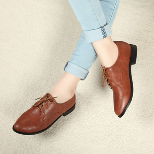  春秋款 英伦风尖头复古平底女鞋牛津鞋布洛克欧美平跟单鞋子