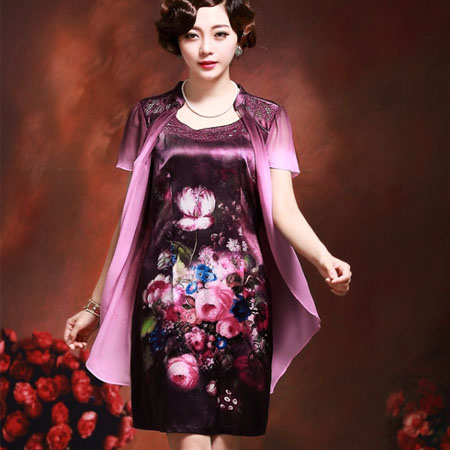 中年裙子气质妈妈婚宴装夏装礼服短袖大码中老年连衣裙蚕丝真丝裙 中年裙子气质妈妈婚宴装夏装礼服短袖大码中老年连衣裙蚕丝真丝裙