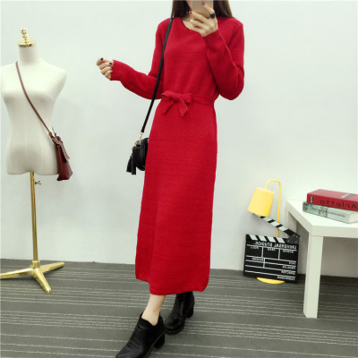 2016秋冬长款针织打底连衣裙女冬款长袖宽松