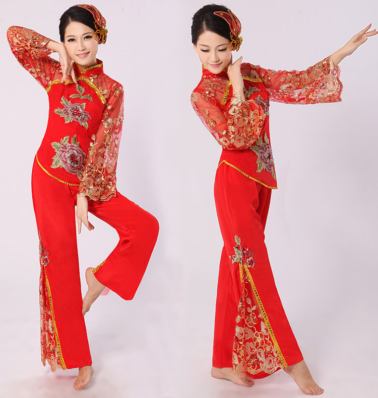大红色<em>秧歌服 女</em> 演出服 秧歌服装 2013新款 广