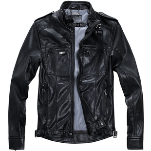  春装新款青少年韩版修身短款立领水洗PU机车皮夹克男皮衣外套