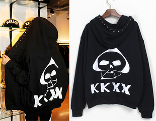  stylenanda正品代购 铆钉帽KKXX骷髅头蝙蝠侠短外套