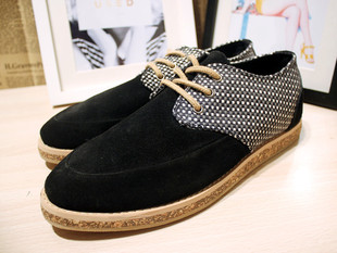  春夏新款韩版真皮拼色格纹民族风les帅t尖头系带休闲男鞋板鞋潮