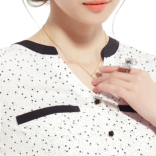  RODIN春夏新款女装韩版波点立领撞色打底 长袖雪纺衫 女 衬衫