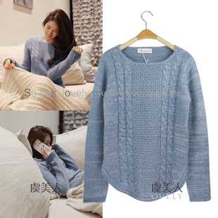  冬季新款女装韩国进麻花眼尾不等边小清新套头长袖针织衫毛衣