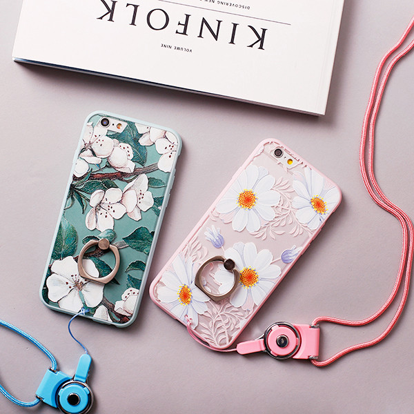 花朵iphone6plus创意指环扣手机壳磨砂苹果6s全包保护壳软硅胶套7