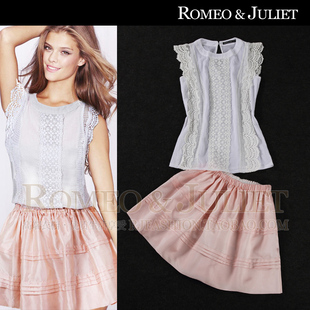 【罗密欧与朱丽叶】欧美女装夏装新蕾丝背心上衣+粉色半身裙套装