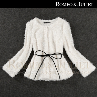 【罗家精品】2013欧美秋冬女装新款 立体玫瑰花朵修身白色小外套