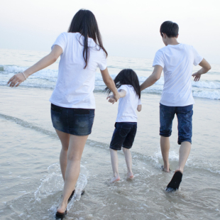  高品质精棉净色V领T恤 亲子装 休闲夏装母女装母子装父子装父女装