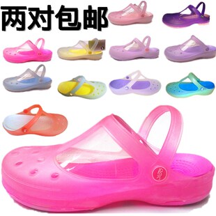  卡丽玛丽珍洞洞鞋正品凉鞋新女鞋子平底糖果冻花园鞋变色透明平跟
