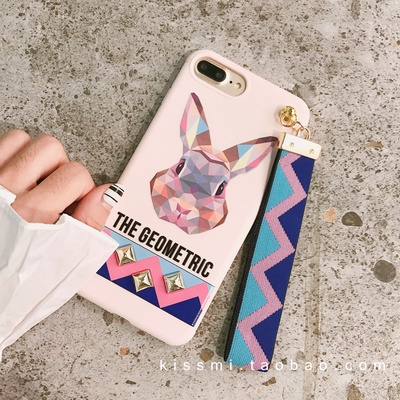 潮牌铆钉卡通手绳iPhone7/8plus手机壳苹果6s/X软外壳防摔5.5女款