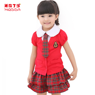  米奇丁当童装女童夏装新款中大儿童公主裙学院风套装两件套装