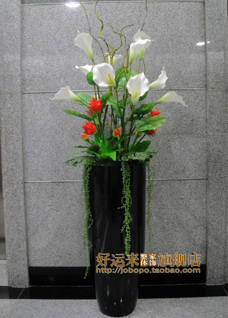黑色玻璃钢插花落地大花瓶套装欧式客厅套花酒店马蹄莲插花工艺品 黑色玻璃钢插花落地大花瓶套装欧式客厅套花酒店马蹄莲插花工艺品