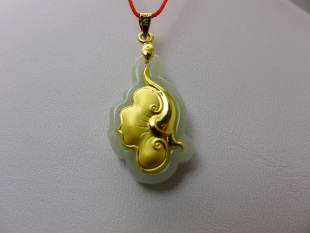  永祥金镶玉吊坠 玉如意吊坠 999千足金翡翠a货吊坠 正品配证书
