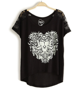  欧单夏女装新款 百搭撞色蕾丝拼接圆领蝙蝠袖莫代尔Tt恤H2