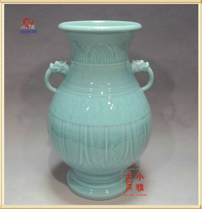 景德镇仿古色釉陶瓷器花瓶粉青釉龙首双耳尊家居饰品工艺品摆设在类目 家居饰品, 花瓶/花器/仿真花/仿真饰品, 花器/花瓶, 其他花器中 - 来自Buy2taobao.com提供专业的淘宝代购服务