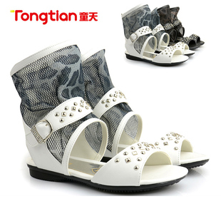  童天新款夏季豹纹儿童罗马鞋高帮镂空女童中童凉鞋31-37