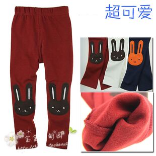  韩版童装 13春款兔子贴布儿童春装打底裤/儿童长裤子/靴裤两用裆