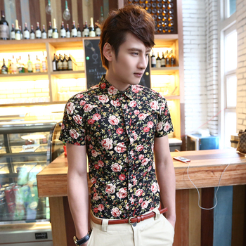 <em>衬衫搭配</em>_2013<em>男装</em>新款碎花<em>衬衣</em>夏季半袖衣服